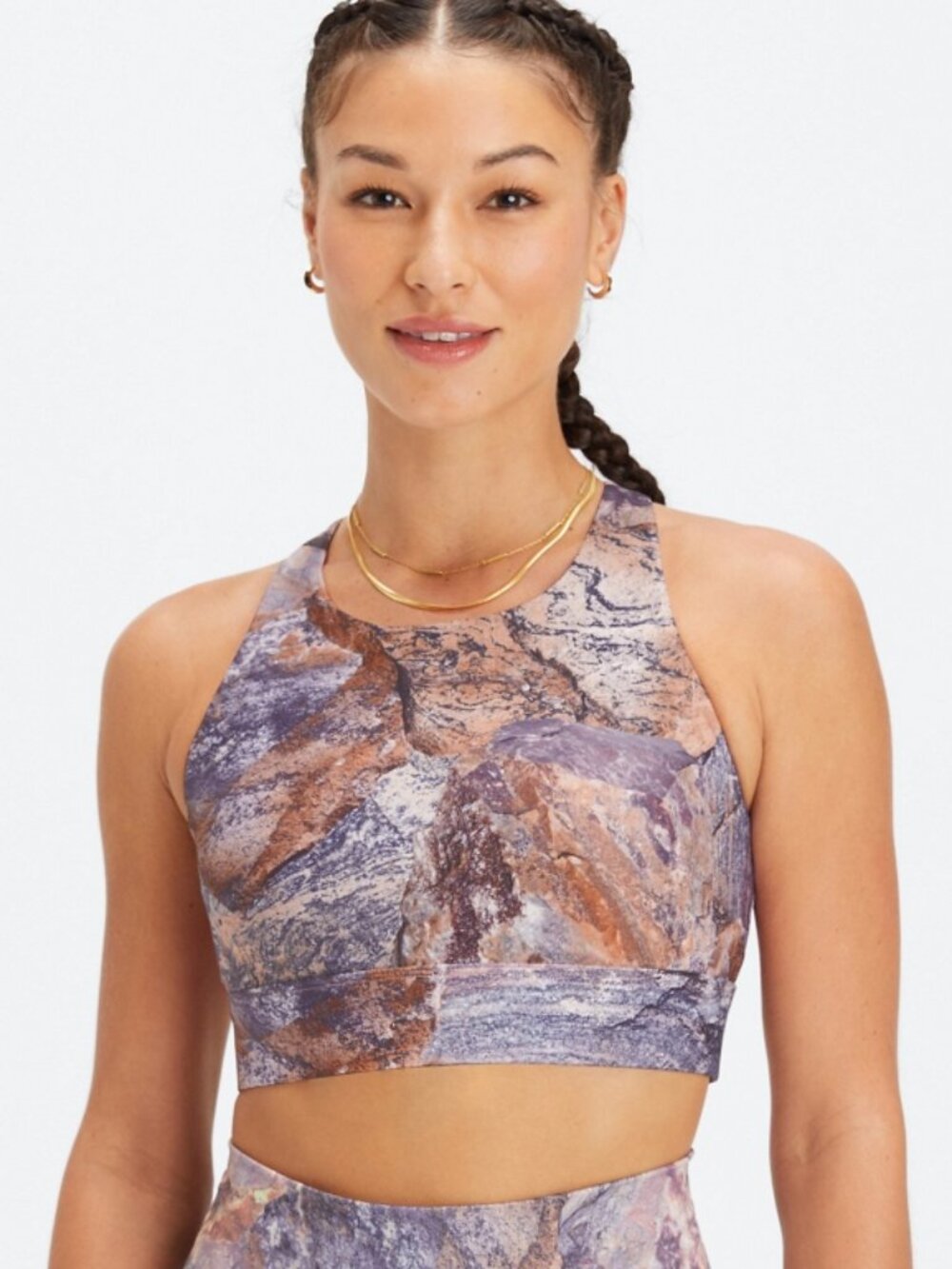Fabletics No Bounce High Neck Sports Bra in Orchid Moonrock.